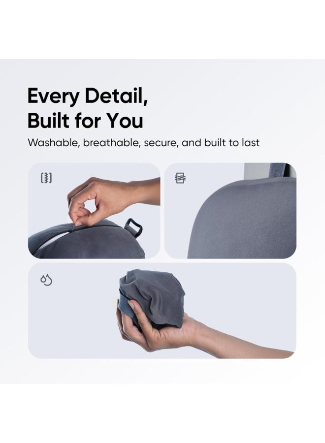 Premium Compact Memory Foam Car Neck Pillow - Ergonomic Neck & Shoulder Strain Relief Cushion - Ultra-Soft Breathable Microfiber Velvet Cover - High-Density Car Seat Neck Rest - Grey - Image 2